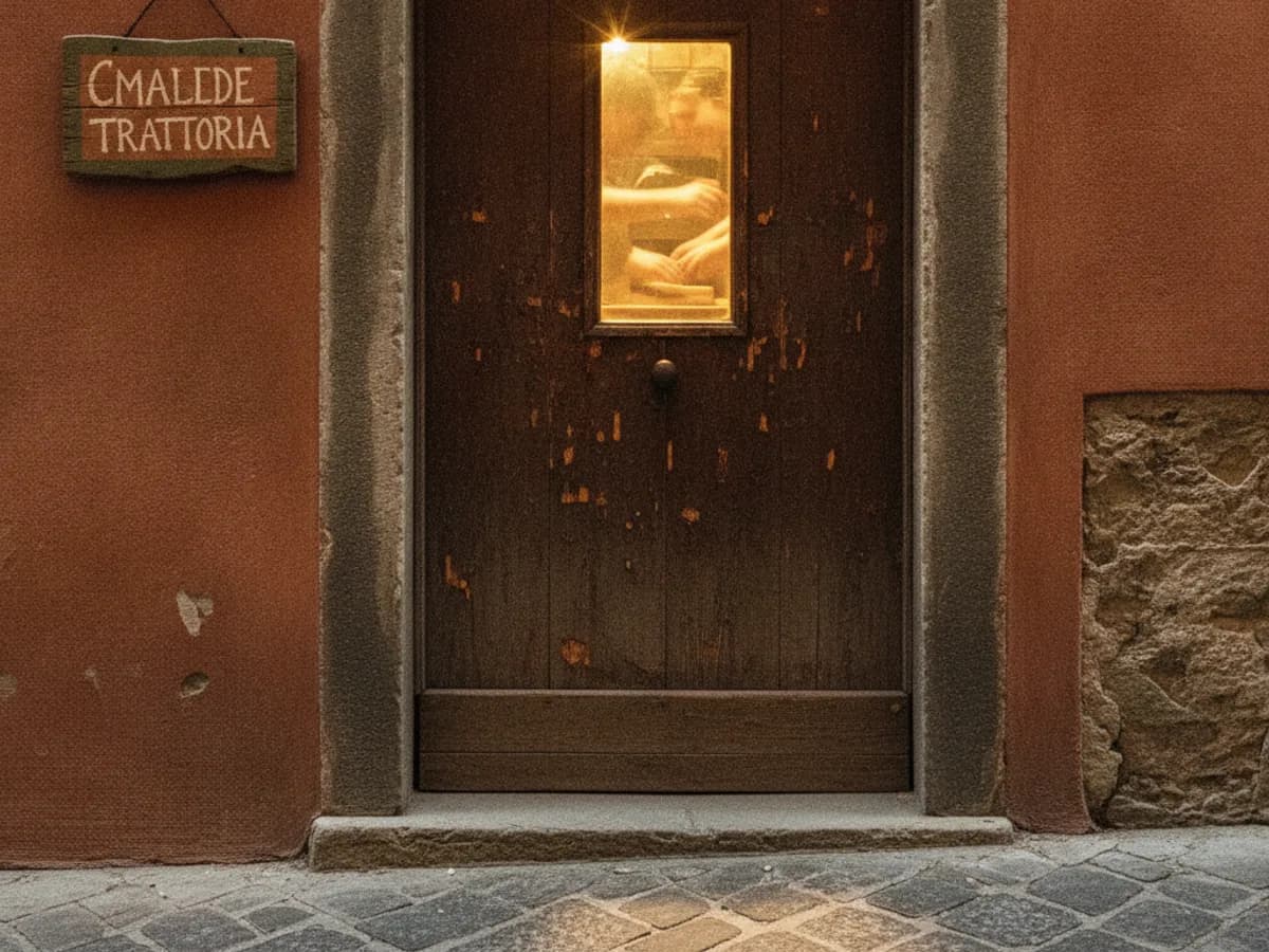 Eingang der Trattoria am Abend