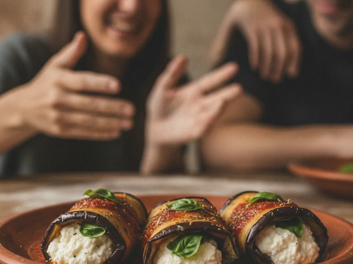 Involtini di melanzane mit Ricotta und Basilikum